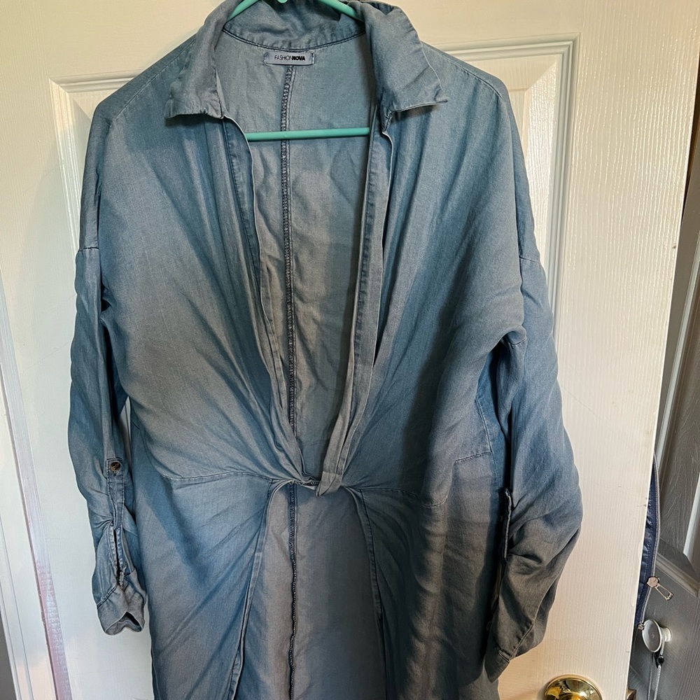 Fashion nova long denim shirt